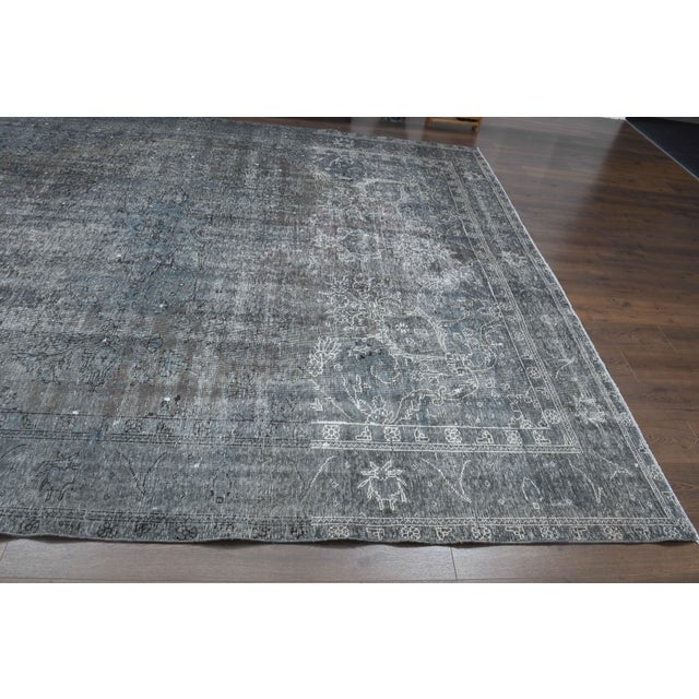 1970s Vintage Persian Handmade Wool Cotton Blue Area Rug For Sale In San Francisco - Image 6 of 11