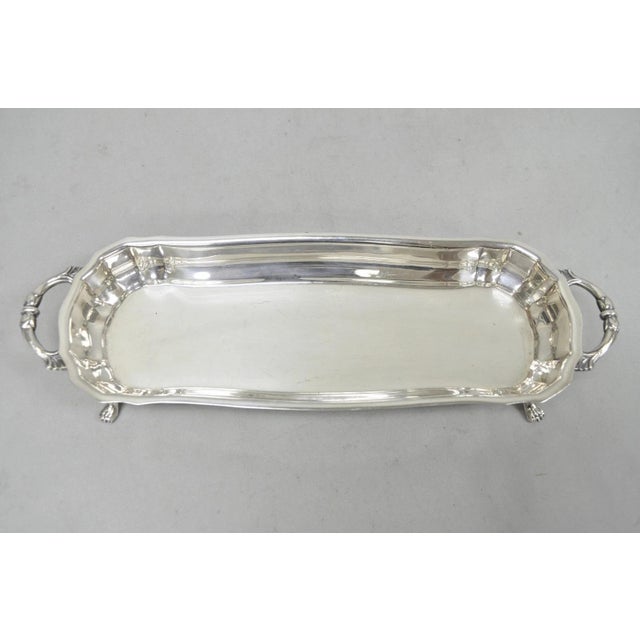 Silver Vintage English Regency Silver Plated Paw Foot Scalloped Narrow Trinket Dish For Sale - Image 8 of 11