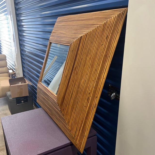 Italian Faceted Rattan Mirror by Vivai Del Sud, Italy, 1970's For Sale - Image 4 of 6