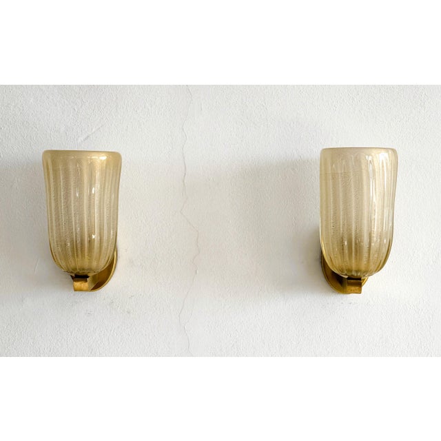 Large Italian Art Deco Style Murano Glass and Brass Wall Lights, 1990s, Set of 2 For Sale - Image 4 of 17