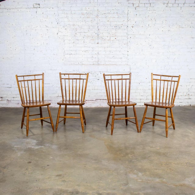 American Mid-20th Century Early American Style Dining or Side Chairs Maple Windsor Hitchcock Stamped Set of 4 For Sale - Image 3 of 18