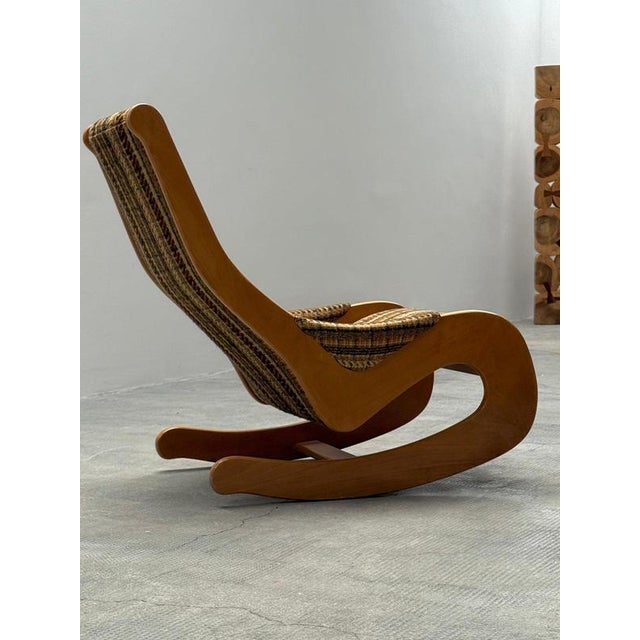Absolutely extraordinary and rare, large Casala rocking chair in beech wood and bouclé fabric, Germany 1960s....