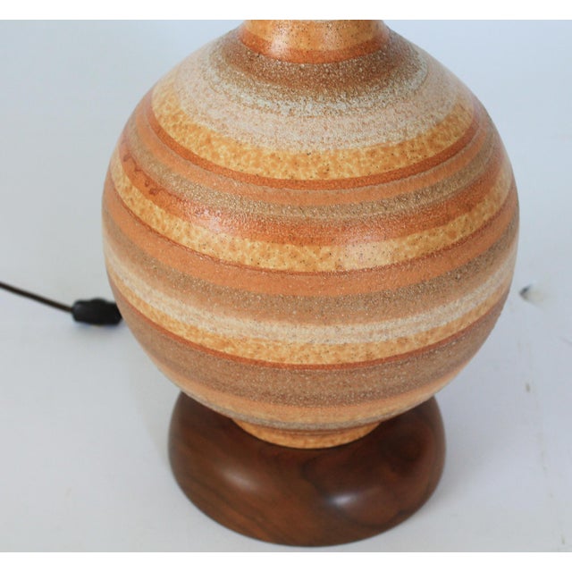 Tan Mid-Century Modern Ceramic and Walnut Lamp For Sale - Image 8 of 12