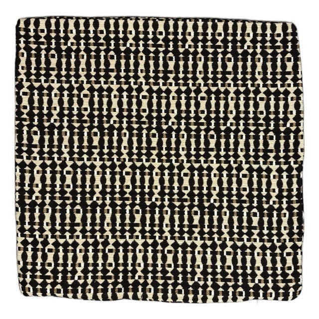 Handmade Usa Designer Fabric Geometric Woven Throw Pillow Cover Black Tan 22x22 For Sale