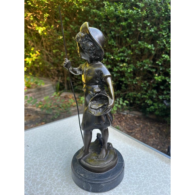 Hippolyte François Moreau, Young Fisherman, 1900, Bronze with Green Patina For Sale - Image 10 of 18