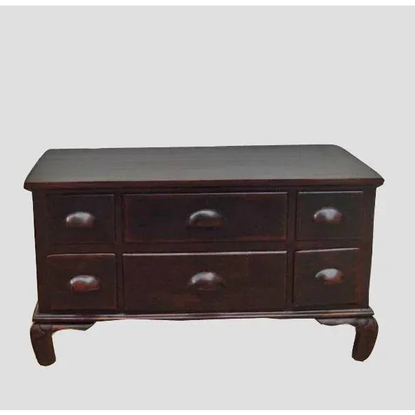 This antique Guandong Chinese low table has six drawers in brown color. It can be used as a lovely side table, accent...