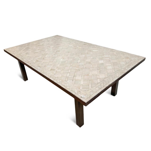Moroccan Beige Omni Pattern Mosaic Outdoor Coffee Table For Sale - Image 3 of 8