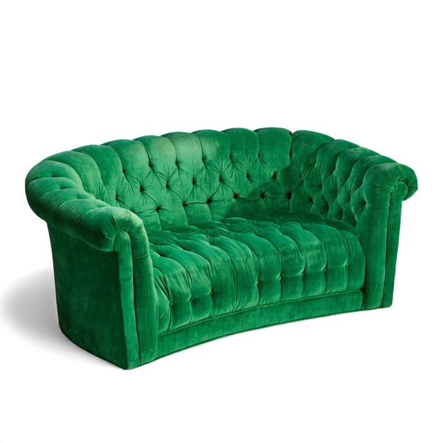 Mid Century Green Chesterfield Loveseat Sofa For Sale - Image 9 of 9