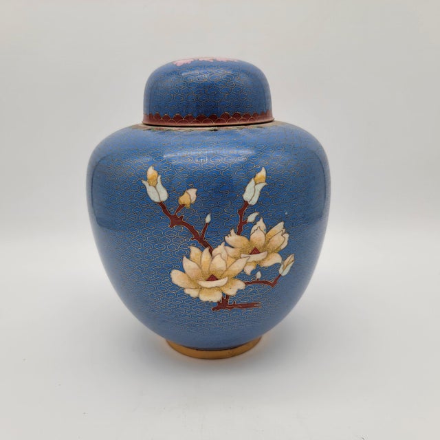 Chinese Large Blue Chinese Cloisonne Ginger Jar For Sale - Image 3 of 8