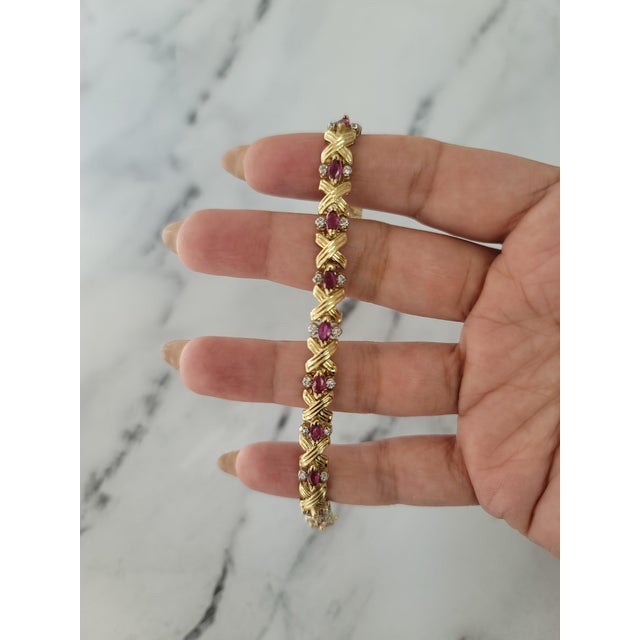 Contemporary 2 Carat Marquise Ruby with Diamond Accents Tennis Bracelet For Sale - Image 3 of 3