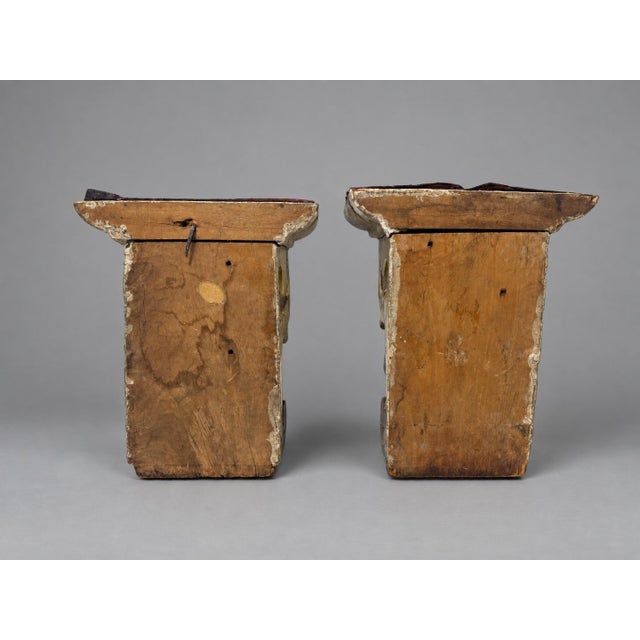 Gold Pair of 19th Century, Baroque Style Carved Giltwood and Polychrome Wall Brackets For Sale - Image 8 of 10