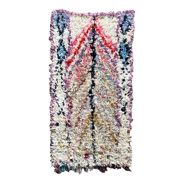 Stunning Berber Moroccan Boucheoruite Cotton Rug For Sale