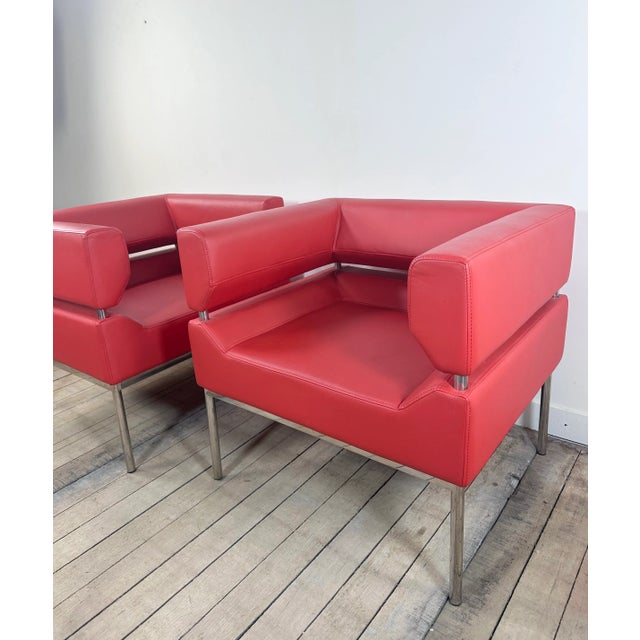 Set of Armchairs in Red Leatherette and Chrome Aluminum, 1980s For Sale - Image 6 of 9