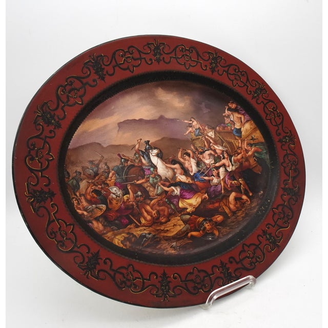 Mid 19th Century Large Hand-Painted Wall Charger Plate Depicting Roman Battle with Semi Nude Sabine Woman, 1866 For Sale - Image 5 of 18