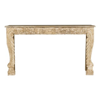 Mughal Style Painted Console Table with Foliage Carved Apron and Legs For Sale