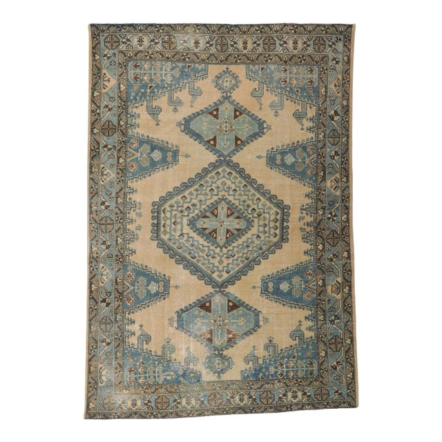 Rustic Vintage Persian Viss Rug - 7'02 X 10'07 For Sale