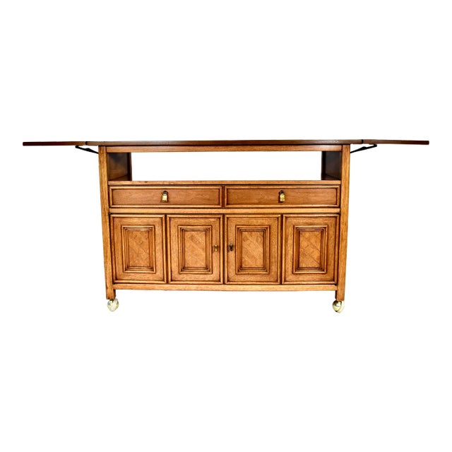 Coastal Bar Cart Buffet Server Table on Brass Casters For Sale