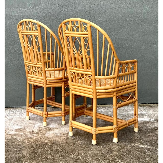 Wood Vintage Rattan Brighton Pavillion High Back Rattan Chairs - A Pair For Sale - Image 7 of 12