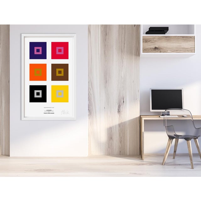 “Color Influencing Color” The top, middle and bottom pairs have the same color centers. The center colors change according...