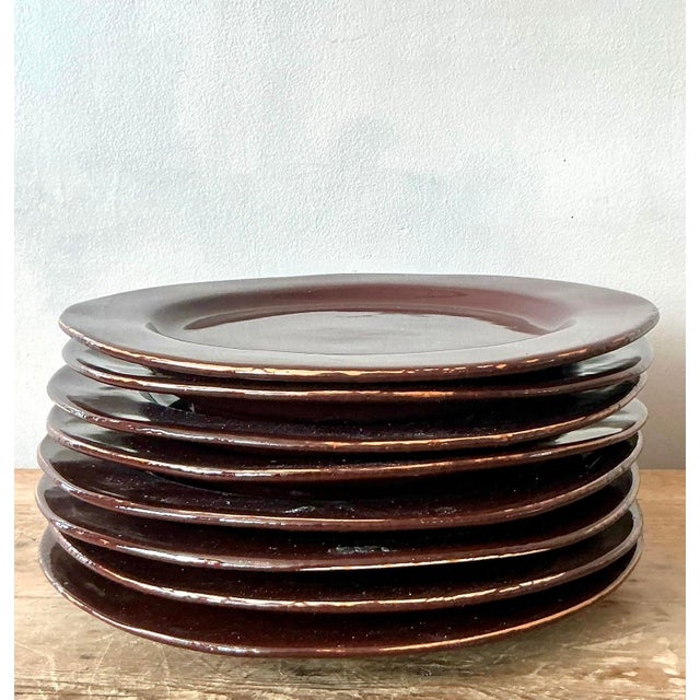 Vintage Italian Vietri Glazed Ceramic Plates - Set of 8 For Sale - Image 11 of 12
