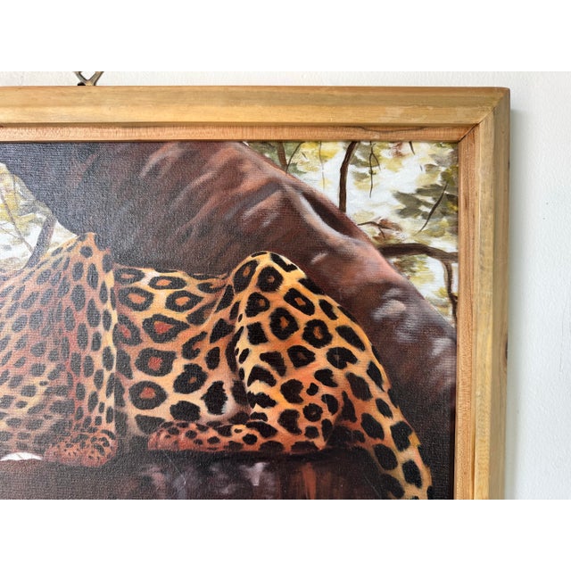 Wood Vintage H.W.Hill Wildlife - Tiger on Tree Landscape Oil on Canvas Painting, Framed For Sale - Image 7 of 11