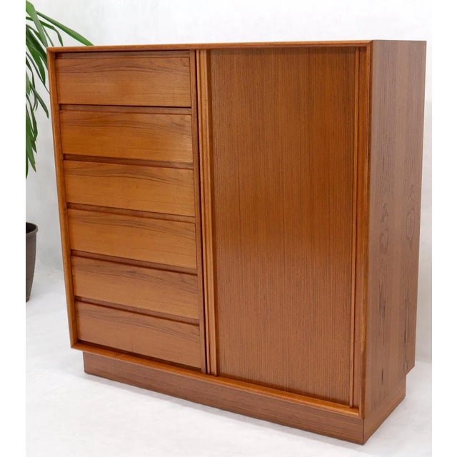 Wood Tambour Door Side by Side 13 Drawers Large Teak Gentleman Chest Dresser Cabinet For Sale - Image 7 of 13