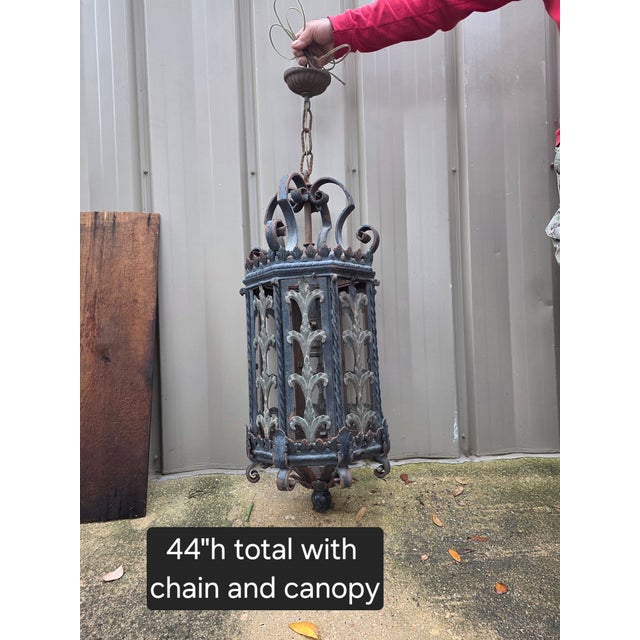 Antique Mediterranean Style Iron Lantern For Sale - Image 4 of 7