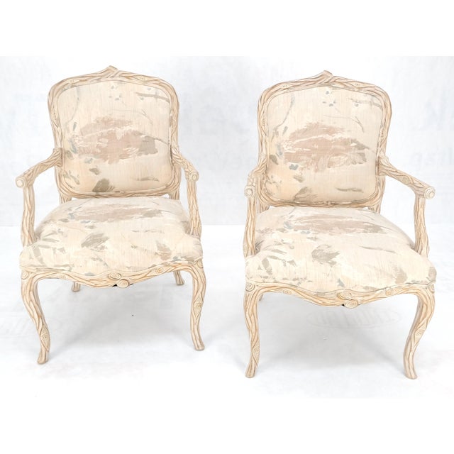 Wood Faux Carved Twig Wood & Eye Theme Arm Lounge Fireside Arm Chairs White Wash MINT For Sale - Image 7 of 16