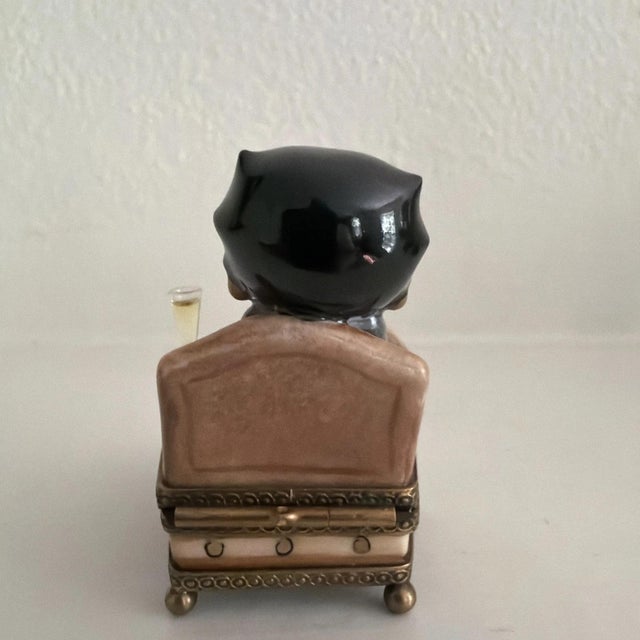 French Rare Vintage Chanille Limoges Trinket Box Betty Boop In Armchair with Champagne Glass & Small Dog "Pudgy" inside (Retired) For Sale - Image 3 of 5
