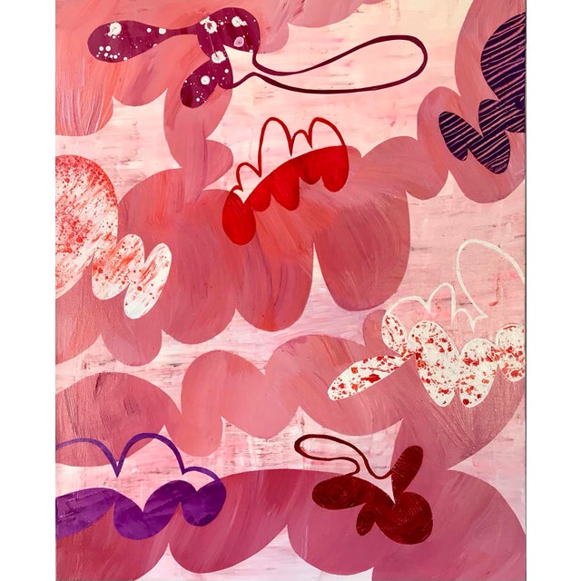 Painting on Canvas Original Signed Pink Coral Purple Clouds For Sale