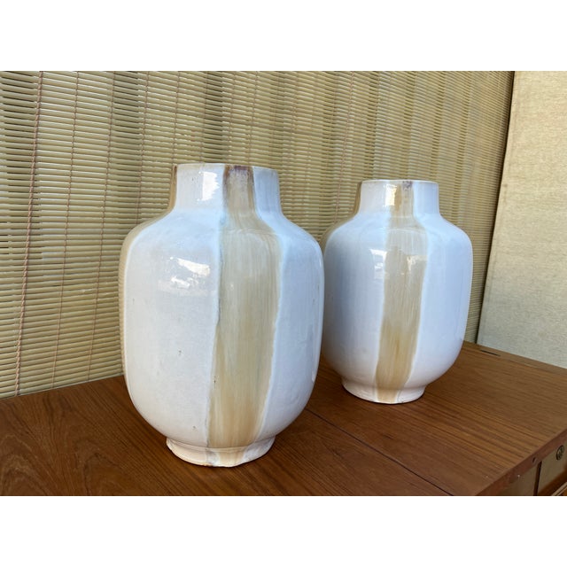 A Pair of Mid-Century Modern Two-Tone Studio Pottery Ceramic Vases.Circa 1970s For Sale - Image 4 of 18