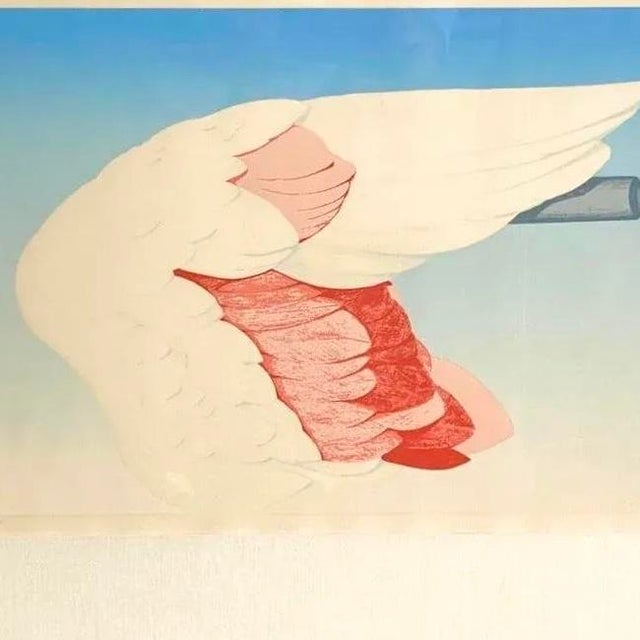 Light Pink Vintage Boho Signed Original 1972 Lithograph of Flamingo Wing For Sale - Image 8 of 12