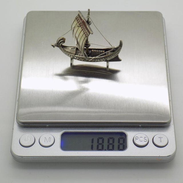 Vintage Italian Handmade Silver Ship Figurine, 1980s For Sale - Image 9 of 12
