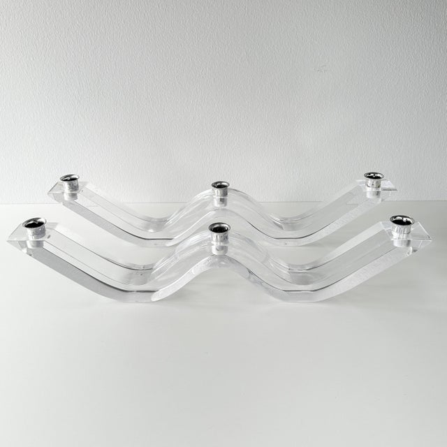 Mid-Century Modern Mid Century Astrolite Lucite Wave Candelabra Pair For Sale - Image 3 of 12