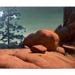 Stalemate by Diego Glazer | Oil on Canvas Landscape with rocks and a tree For Sale