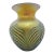 Lundberg Studios Moire Fern Heart Pulled Feather Iridescent Gold Art Glass Vase For Sale