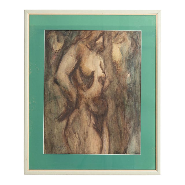 Mid 20th Century France Impressionist Teal Wood Painting For Sale