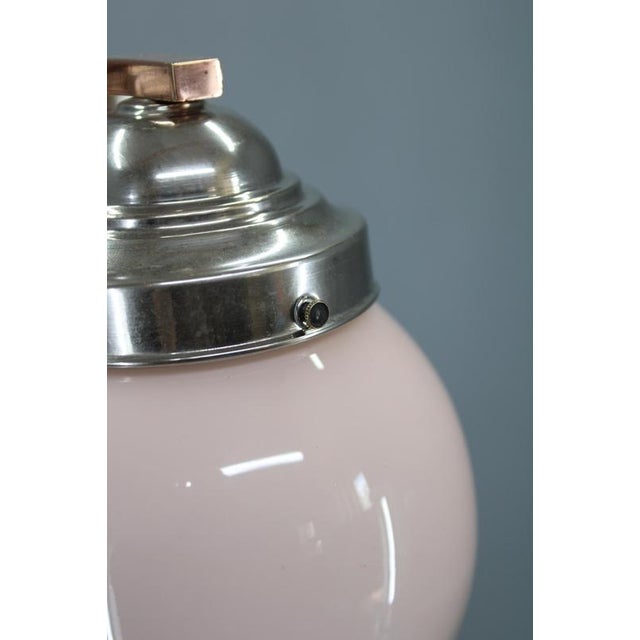 Czech Art Deco Nickel Chandelier with Rose Opaline Glass Globes, 1930s For Sale - Image 12 of 15