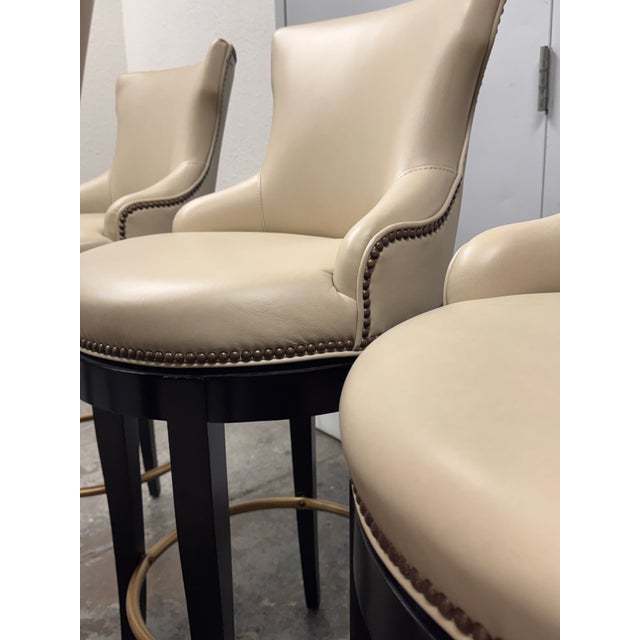 Century Furniture Leather Bar Stools, Set of Five For Sale - Image 10 of 14