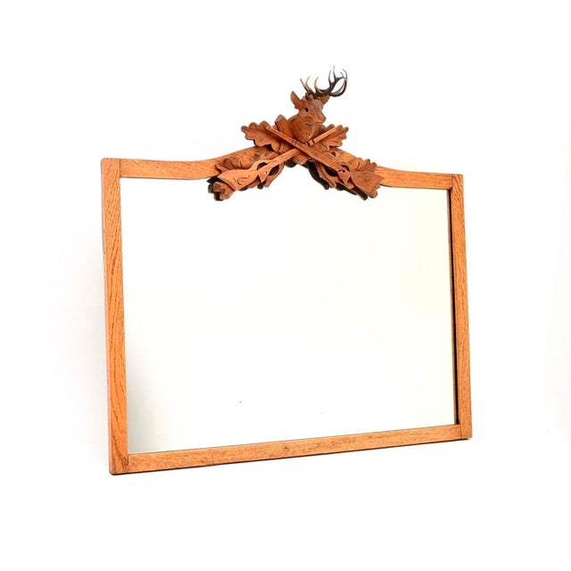 Antique Carved Oak Stag Mounted Mirror, 1950s For Sale - Image 10 of 10