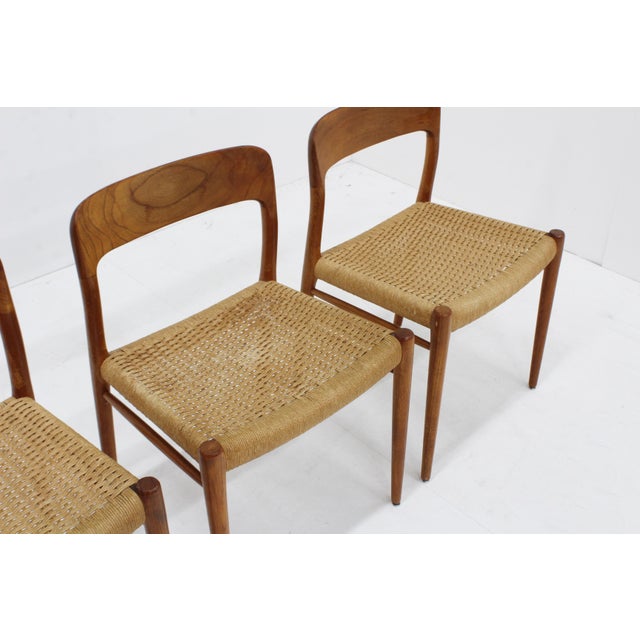 Brown Vintage Model 75 Dining Chairs in Papercord attributed to Niels Otto Møller for J.L. Møllers, 1960s, Set of 6 For Sale - Image 8 of 12
