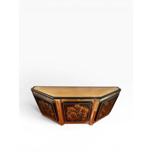 Metal 1970s Bernhard Rohne for Mastercraft "Tree of Life" Acid Etched Brass and Inlaid Sideboard For Sale - Image 7 of 14