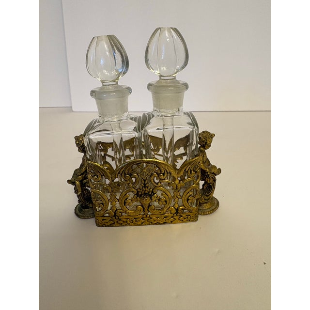 19th Century French Baccarat Style Brass Caddy and Perfume Bottles - A Set of 3 For Sale In Boise - Image 6 of 6