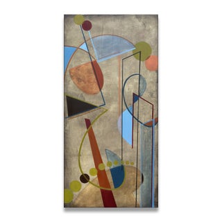 History Sticks to Your Feet by Amy Hutcheson | Oil on wood cradle Abstract geometric shapes and colors For Sale