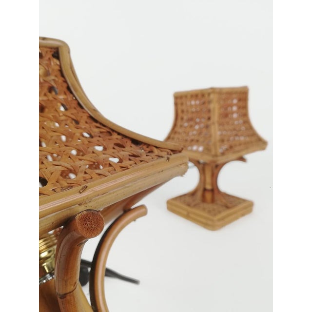Mid-Century Bedside Table Lamps in Rattan and Wicker Cane Webbing, Italy, 1960s, Set of 2 For Sale - Image 17 of 18