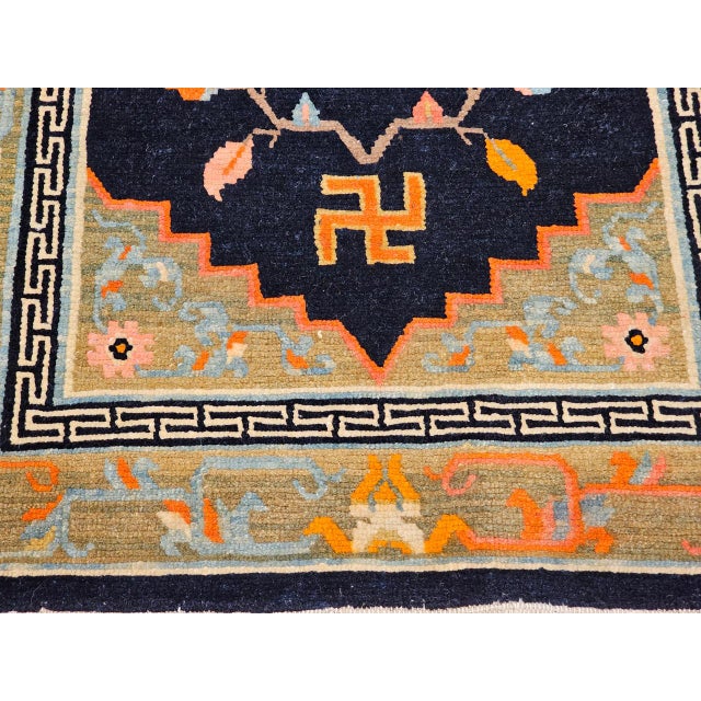 Vintage Tibetan Medallion Rug, Wool on Cotton, Black & Green, 1900s, 2' x 3' For Sale In Chicago - Image 6 of 11