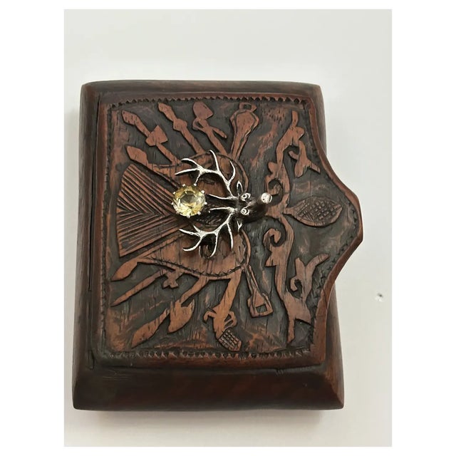 Ooak, Antique Carved Wood Box/ Sterling Silver/Citrine For Sale In Los Angeles - Image 6 of 10