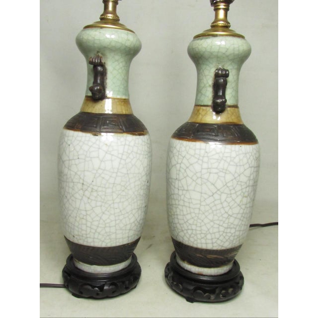 Pair of Chinese Crackle Glaze Lamps For Sale - Image 4 of 16