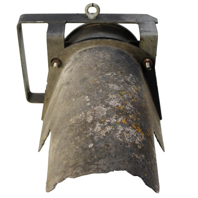 French Train Lamp Grey Metal Holophane Glass Spotlight by SNCF Railroad Company For Sale - Image 5 of 9