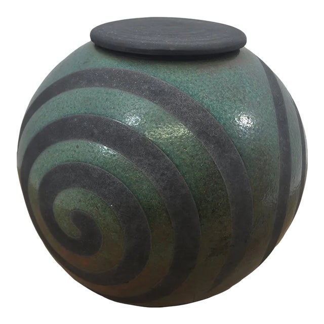 Mid-Century Modern Japanese Raku Ceramic Vessel With Lid For Sale
